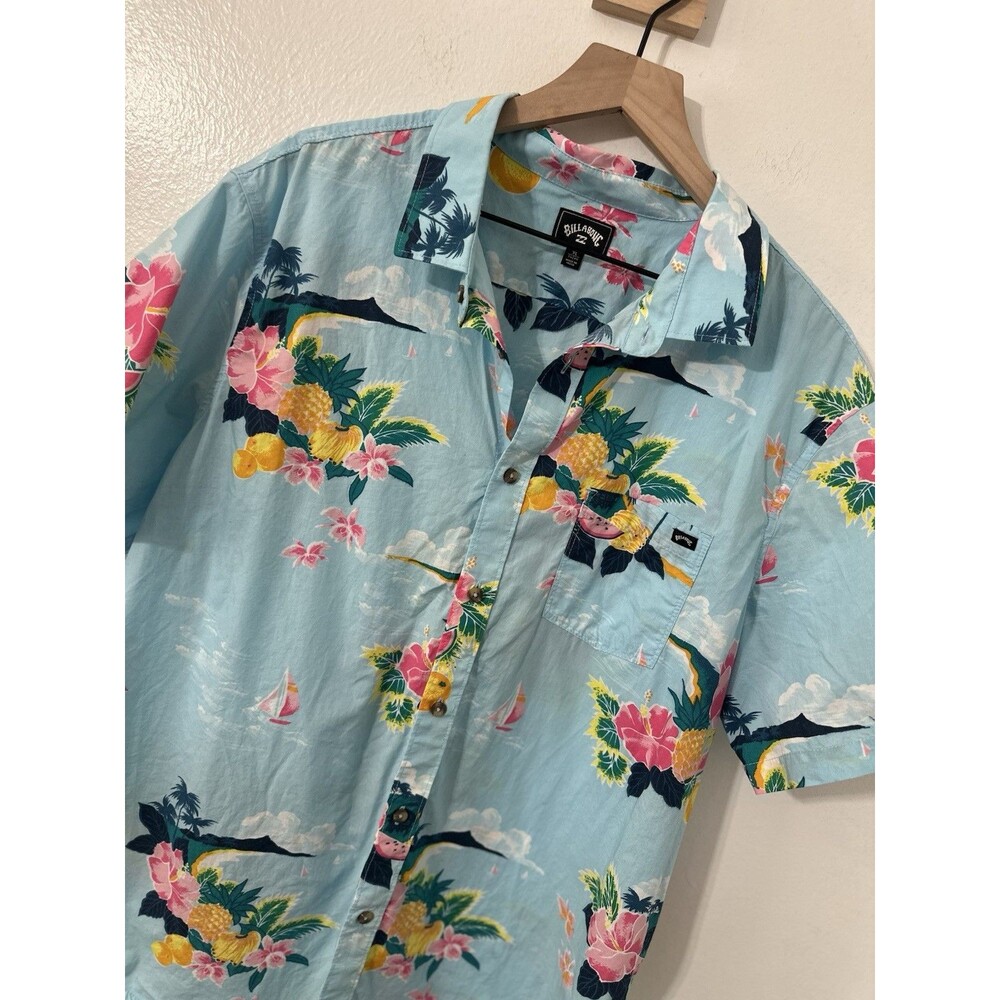 Billabong Men’s Blue Hawaiin Paradise Button Up Short Sleeve Shirt XL Floral